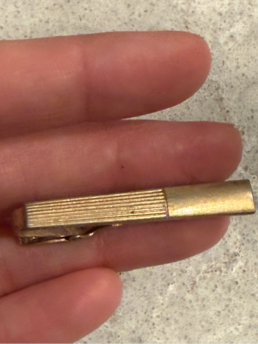 Vintage 1960 Christian Dior Classic Gold Tone Ribbed Tie Bar clip